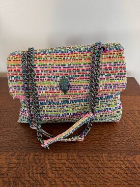 Kurt Geiger XL Multicolor Tweed Kensington Shoulder/Crossbody Bag Rainbow Chain